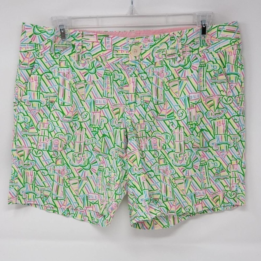 Lilly Pulitzer Grace Resort 7" Beach Twill Nautical Chino Shorts Green Size 4